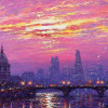 Sunshine Sparkle Across The Thames by Andrew Grant Kurtis, original painting, detail
