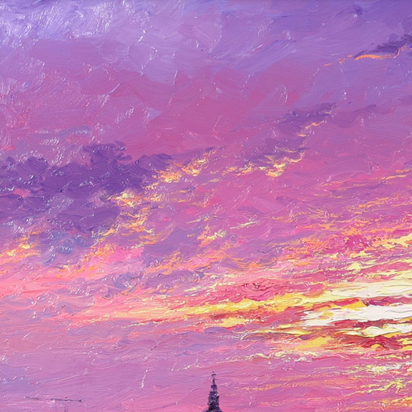 Sunshine Sparkle Across The Thames by Andrew Grant Kurtis, original painting, detail