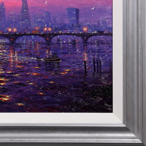 Sunshine Sparkle Across The Thames by Andrew Grant Kurtis, original painting, detail