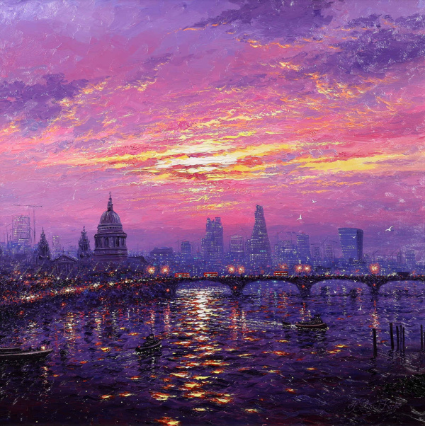 Sunshine Sparkle Across The Thames by Andrew Grant Kurtis, original painting