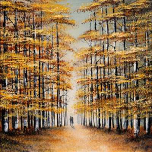 Golden Times, Woodland by Jay Nottingham, acrylic on board, thumbnail image