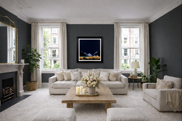 High Ridge Cottage by Jay Nottingham, original painting, in room