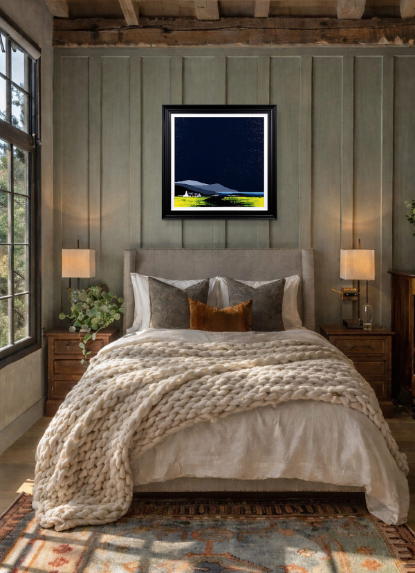 The Old Boathouse by Jay Nottingham, original painting, in room