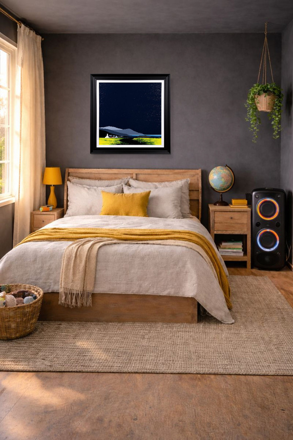 The Old Boathouse by Jay Nottingham, original painting, in room