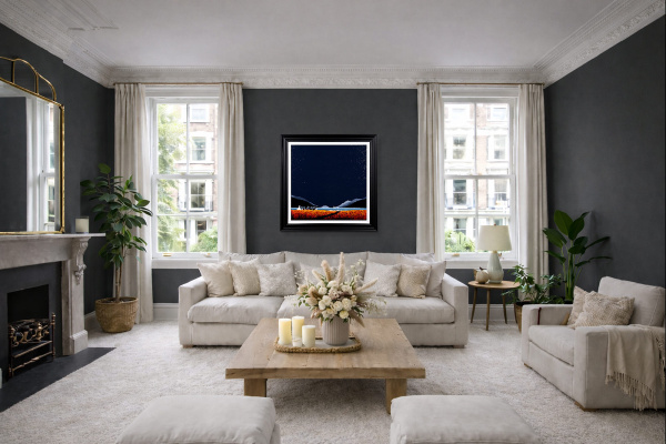Distant Shores by Jay Nottingham, original painting, in room