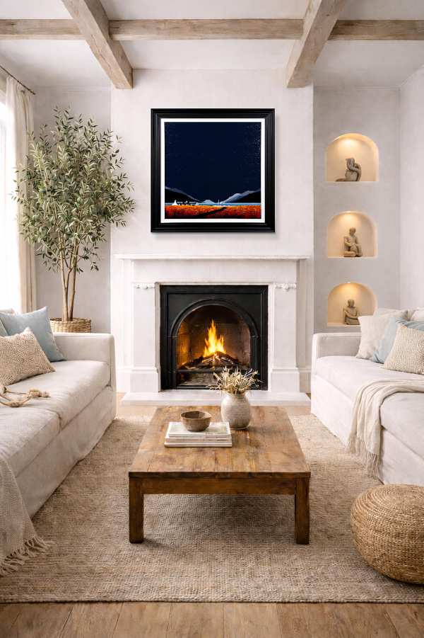 Distant Shores by Jay Nottingham, original painting, in room