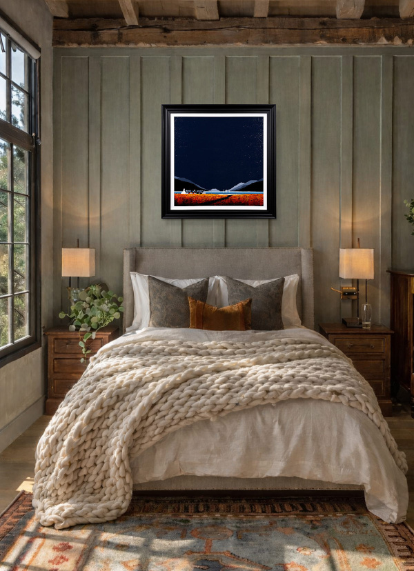 Distant Shores by Jay Nottingham, original painting, in room