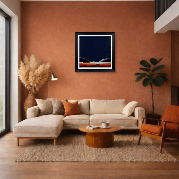Distant Shores by Jay Nottingham, original painting, in room