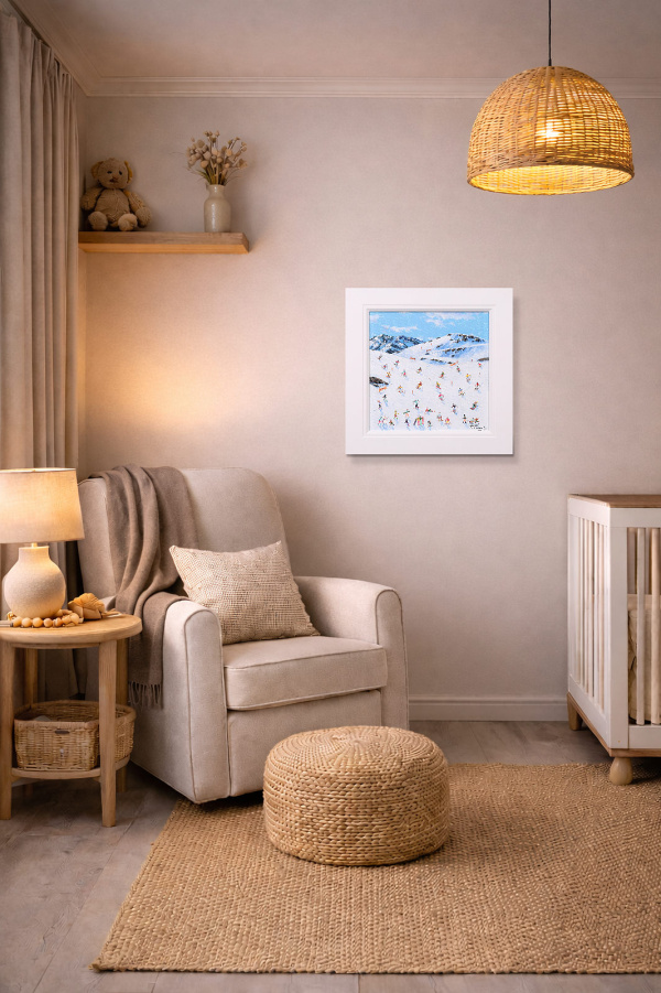 First Tracks by Paola Cassais, original painting, in room