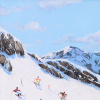 Winter Village Slopes by Paola Cassais, original painting, detail