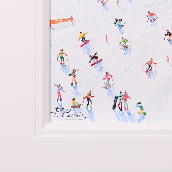 Winter Village Slopes by Paola Cassais, original painting, detail