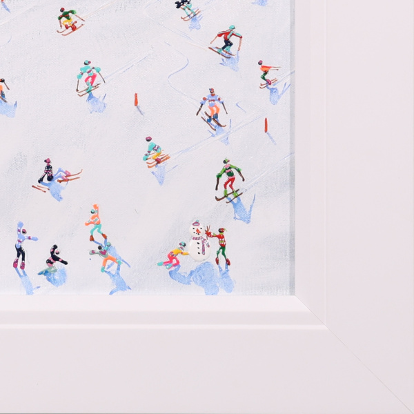 Winter Village Slopes by Paola Cassais, original painting, detail