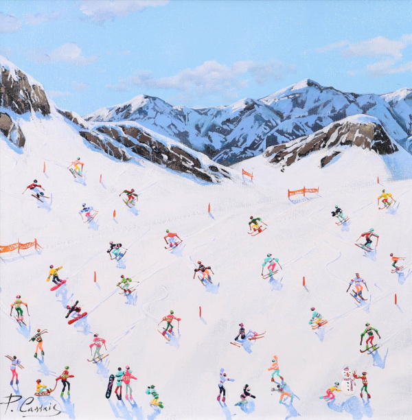 Winter Village Slopes by Paola Cassais, original painting