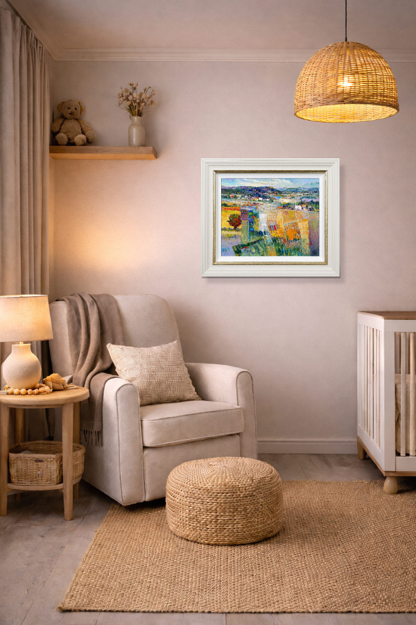 Golden Fields of Tuscany by Mario Malfer, original painting, in room