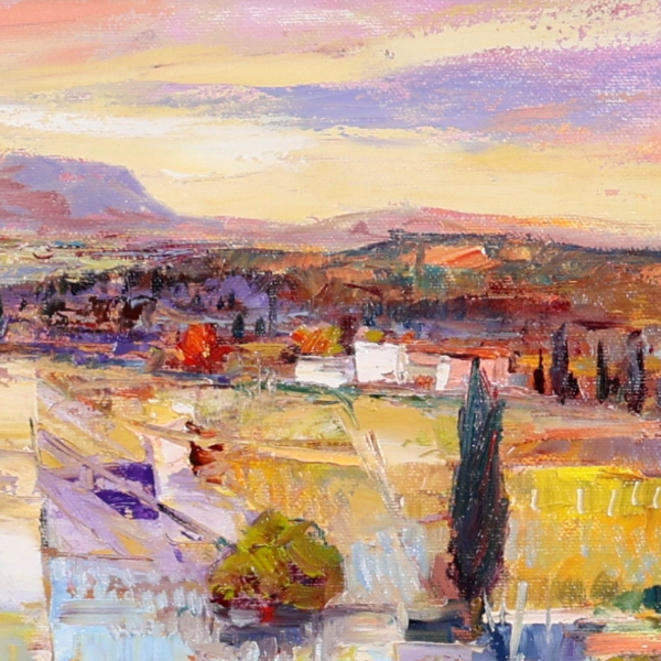 Sunlit Landscape by Mario Malfer, original painting, detail