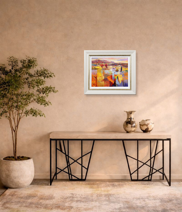 Sunlit Landscape by Mario Malfer, original painting, in room