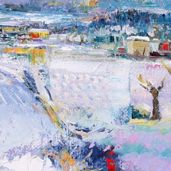 Winter Light in Tuscany by Mario Malfer, original painting, detail