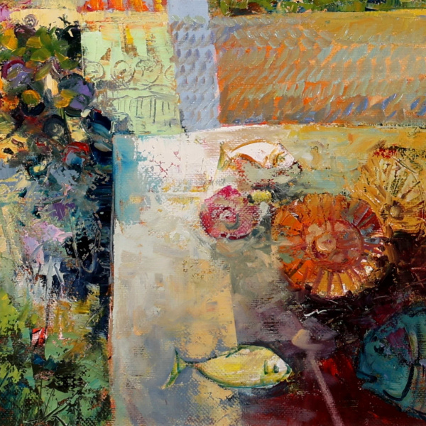 Tuscan Vista by Mario Malfer, original painting, detail