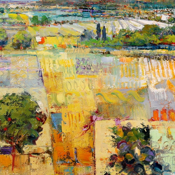 Tuscan Vista by Mario Malfer, original painting, detail