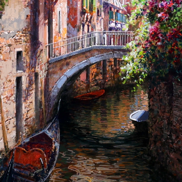 Venetian Reflections by Raffaele Fiore, original painting, detail