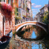 Sunlit Canal by Raffaele Fiore, original painting, detail