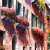 Sunlit Canal by Raffaele Fiore, original painting, detail