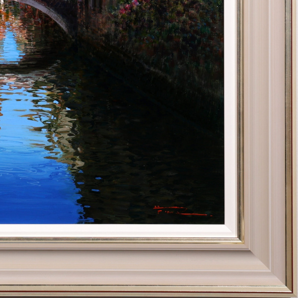 Sunlit Canal by Raffaele Fiore, original painting, detail