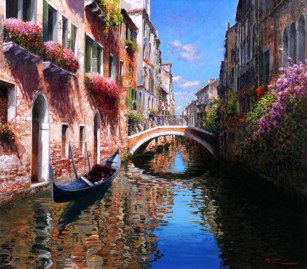 Sunlit Canal by Raffaele Fiore, original painting