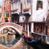 Bridge Over the Canal by Raffaele Fiore, original painting, detail