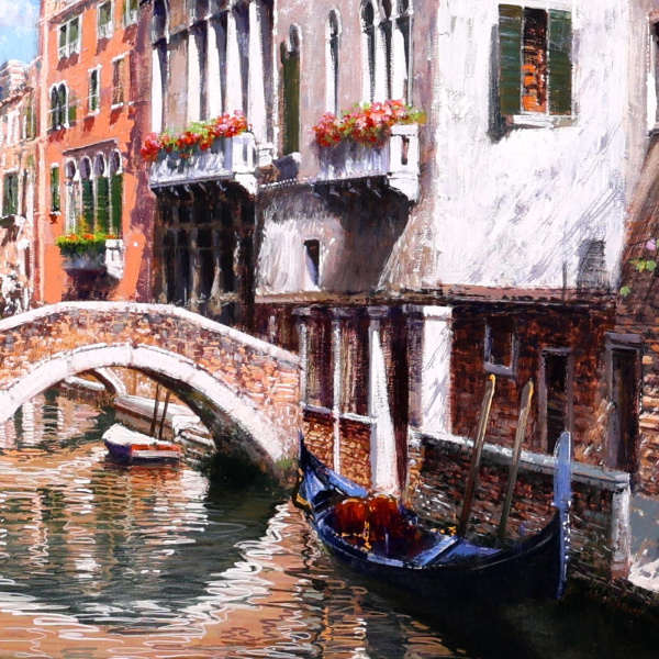 Bridge Over the Canal by Raffaele Fiore, original painting, detail
