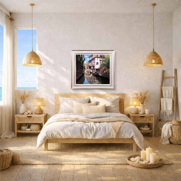 Bridge Over the Canal by Raffaele Fiore, original painting, in room