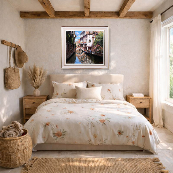 Bridge Over the Canal by Raffaele Fiore, original painting, in room