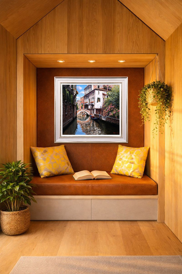 Bridge Over the Canal by Raffaele Fiore, original painting, in room