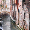 Quiet Venetian Corner by Raffaele Fiore, original painting, detail