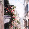 Quiet Venetian Corner by Raffaele Fiore, original painting, detail