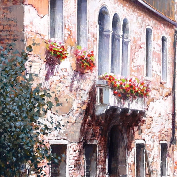 Winter in Venice by Raffaele Fiore, original painting, detail