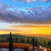 Tuscan Sunset Glow by Raffaele Fiore, original painting, detail