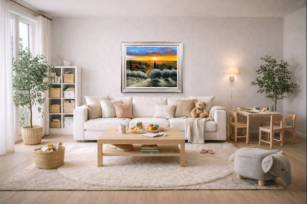 Tuscan Sunset Glow by Raffaele Fiore, original painting, in room