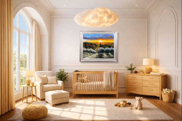 Tuscan Sunset Glow by Raffaele Fiore, original painting, in room