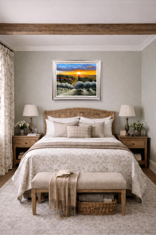 Tuscan Sunset Glow by Raffaele Fiore, original painting, in room