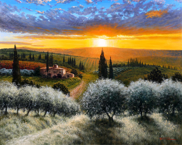 Tuscan Sunset Glow by Raffaele Fiore, original painting