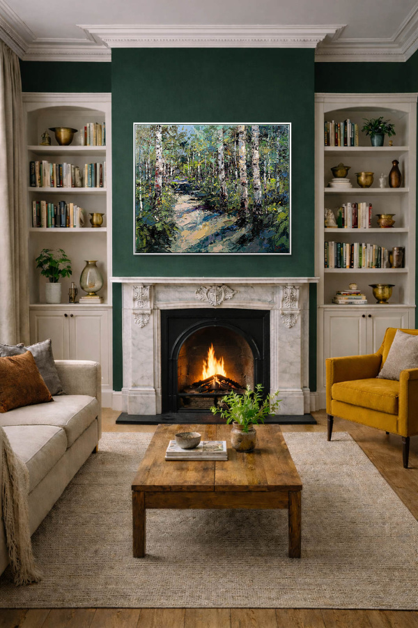 Woodland Radiance by Frank Getty, original painting, in room