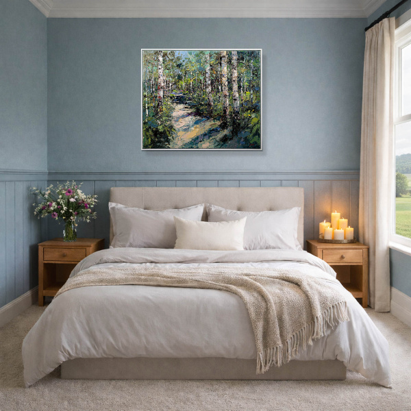 Woodland Radiance by Frank Getty, original painting, in room