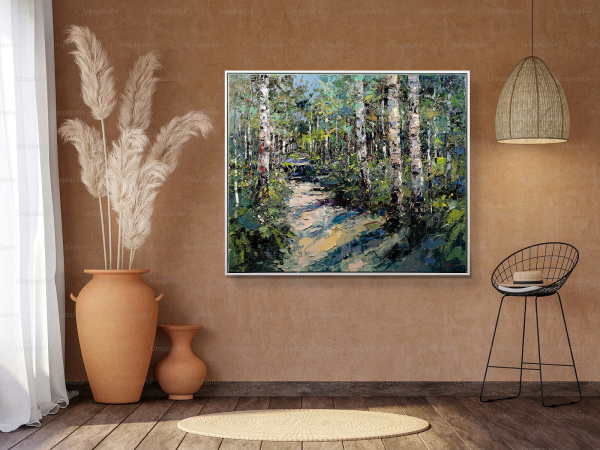 Woodland Radiance by Frank Getty, original painting, in room