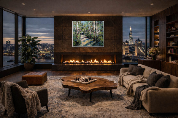 Woodland Radiance by Frank Getty, original painting, in room