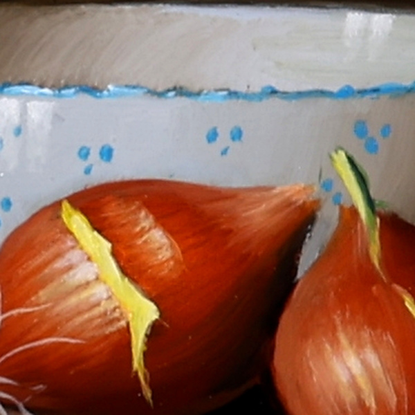 Onions & Bowl by Ronald Berger, original painting, detail