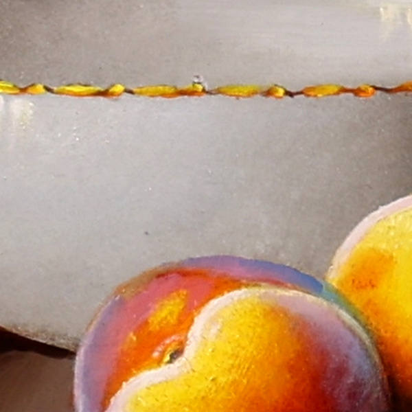 Peaches & Bowl by Ronald Berger, original painting, detail