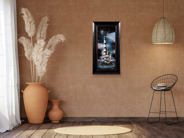 Lantern House (Original) by Gary Walton, original painting, in room