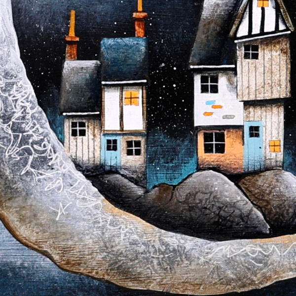The Floating Hamlet (Original) by Gary Walton, original painting, detail
