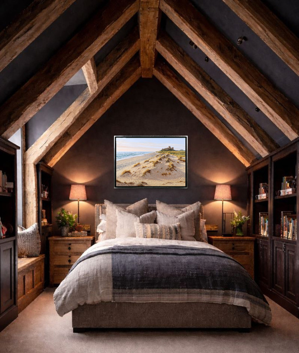 Castillo De Bamburgh, Northumberland by Juan Antonio Domínguez, original painting, in room